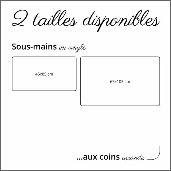 2 tailles disponibles de sous-mains en vinyle aux coins arrondis