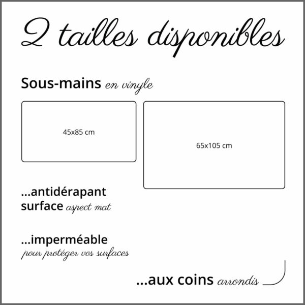 2 tailles disponibles de sous-mains en vinyle aux coins arrondis