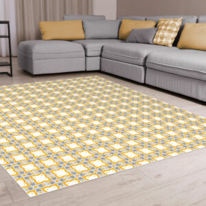 Tapis vinyle Carreaux de ciment Fleur de plume grise et jaune - Mon carré créatif