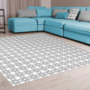 Tapis vinyle Carreaux de ciment Fleur de plume en camaïeu de gris - Mon carré créatif