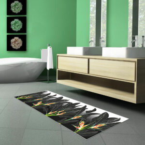 Tapis vinyle Floral et végétal Fleur exotique heliconia sur fond dégradé blanc noir - Mon carré créatif