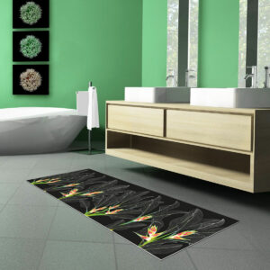 Tapis vinyle Floral et végétal Fleur exotique heliconia sur fond noir - Mon carré créatif