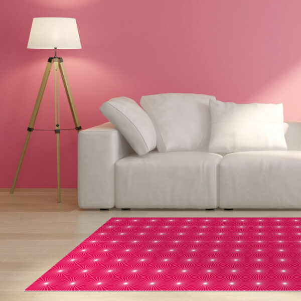 Tapis vinyle géométrique Illusion stellaire blanche fond framboise - Mon carré créatif