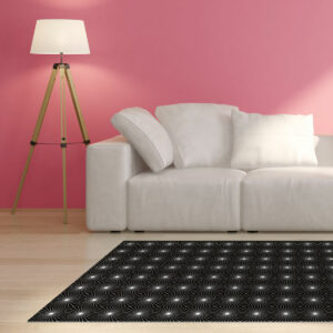 Tapis vinyle géométrique Illusion stellaire blanche fond noir - Mon carré créatif