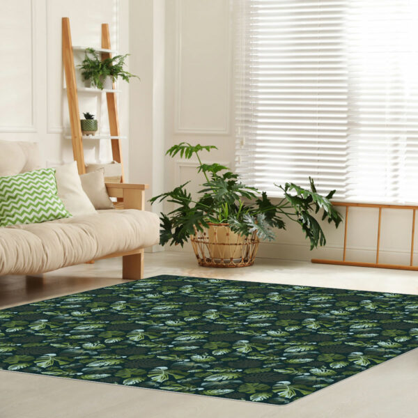 Tapis vinyle végétal Feuillage monstera fond vert très foncé - Mon carré créatif