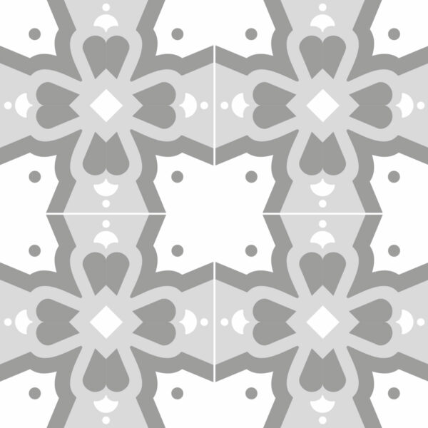 Détail motif carreaux de ciment Fleur de plume en camaïeu de gris et blanc - Mon Carré Créatif