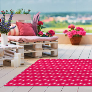 Tapis vinyle motif géométrique Lucioles blanches fond framboise - Mon carré créatif