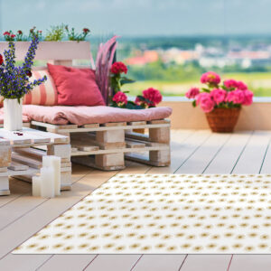 Tapis vinyle motif géométrique Lucioles or fond blanc - Mon carré créatif