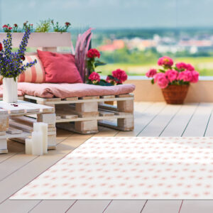 Tapis vinyle motif géométrique Lucioles roses poudrées fond blanc - Mon carré créatif