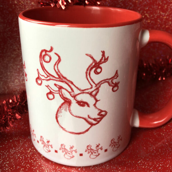 Mug Illustration Renne de Noël bicolore blanc et rouge - Mon carré créatif