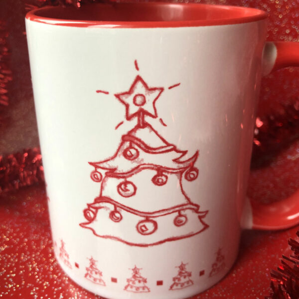 Mug Illustration Sapin de Noël bicolore blanc et rouge - Mon carré créatif