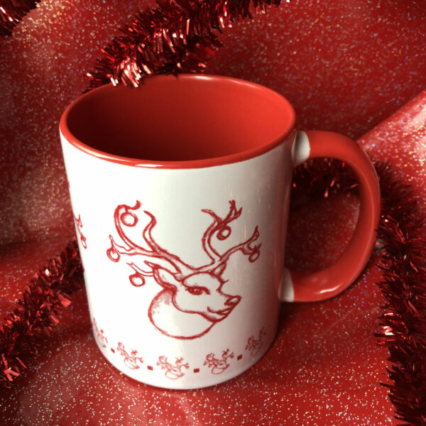 Mug Renne de Noël bicolore blanc et rouge - Mon carré créatif