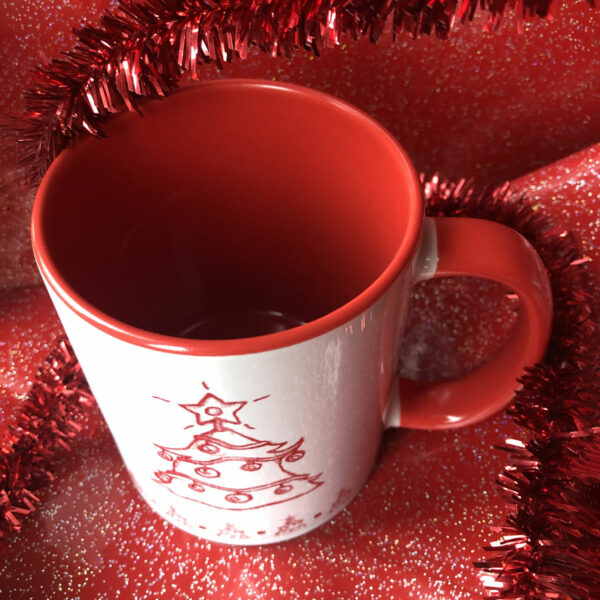 Vue du dessus Mug Sapin de Noël bicolore blanc et rouge - Mon carré créatif